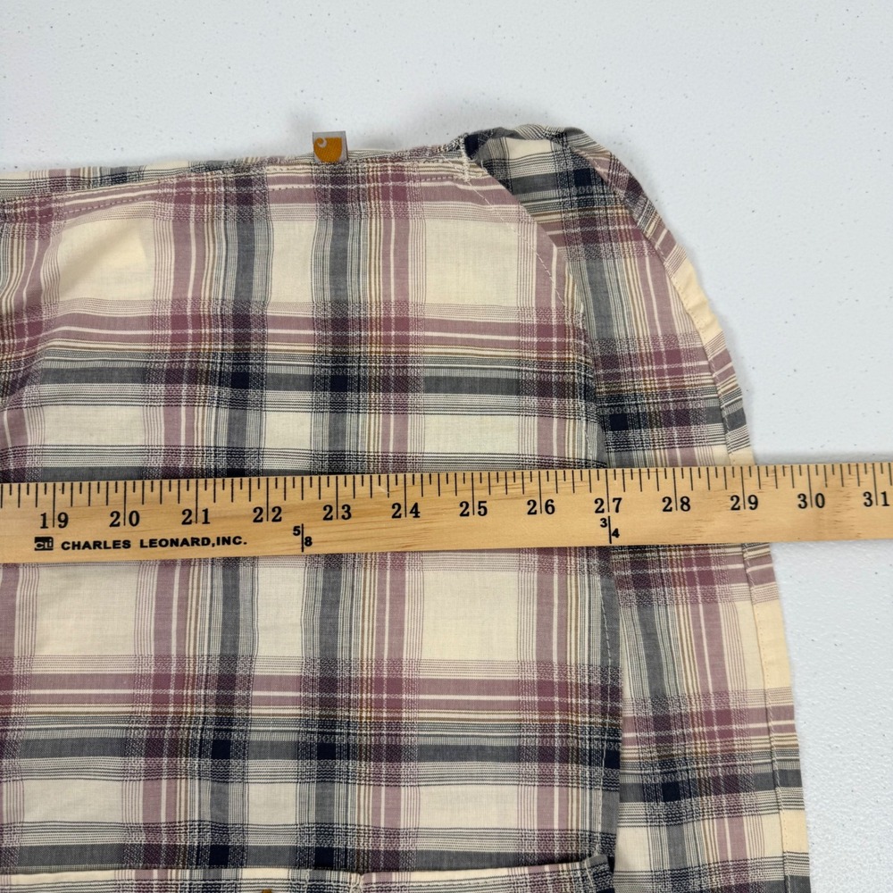Carhartt Youth L (12-14) Plaid Button Up Shirt Long Sleeve Purple Cream 103085 - Picture 5 of 8